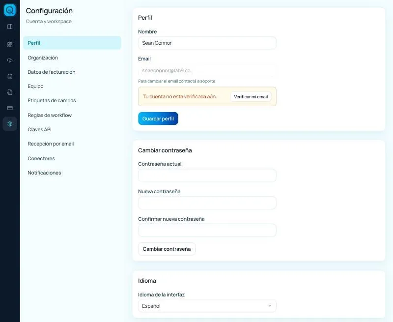 Configuración → Perfil